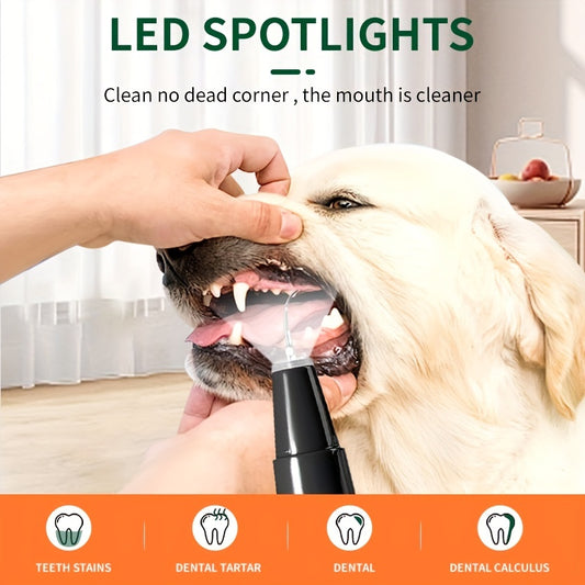 Kit de limpeza de dentes para animais de estimação com luz LED para cães, 5 modos de cuidado com os dentes para remover manchas, cálculo, placa de escova de dentes para cães à prova d&#39;água e removedor de tártaro