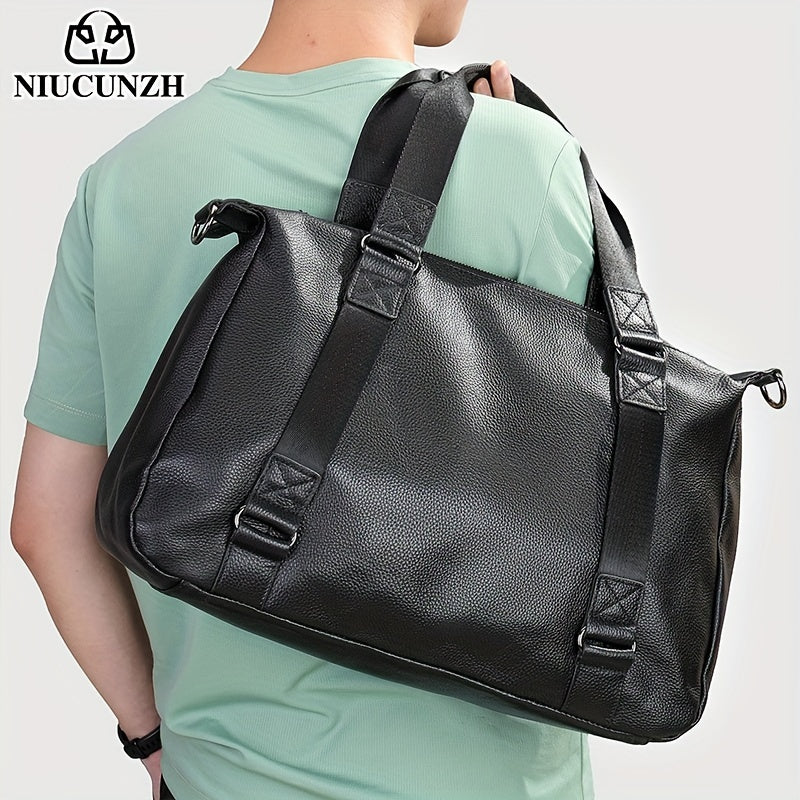 1pc Genuine Leather Tote Bag, Short-Distance Travel Duffel Bag, Casual Fitness Handbag