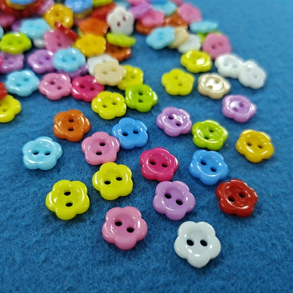 100pcs Mixed Colors 10mm Flower Shape Plastic Buttons Children's Apparel Sewing Accessories DIY Crafts