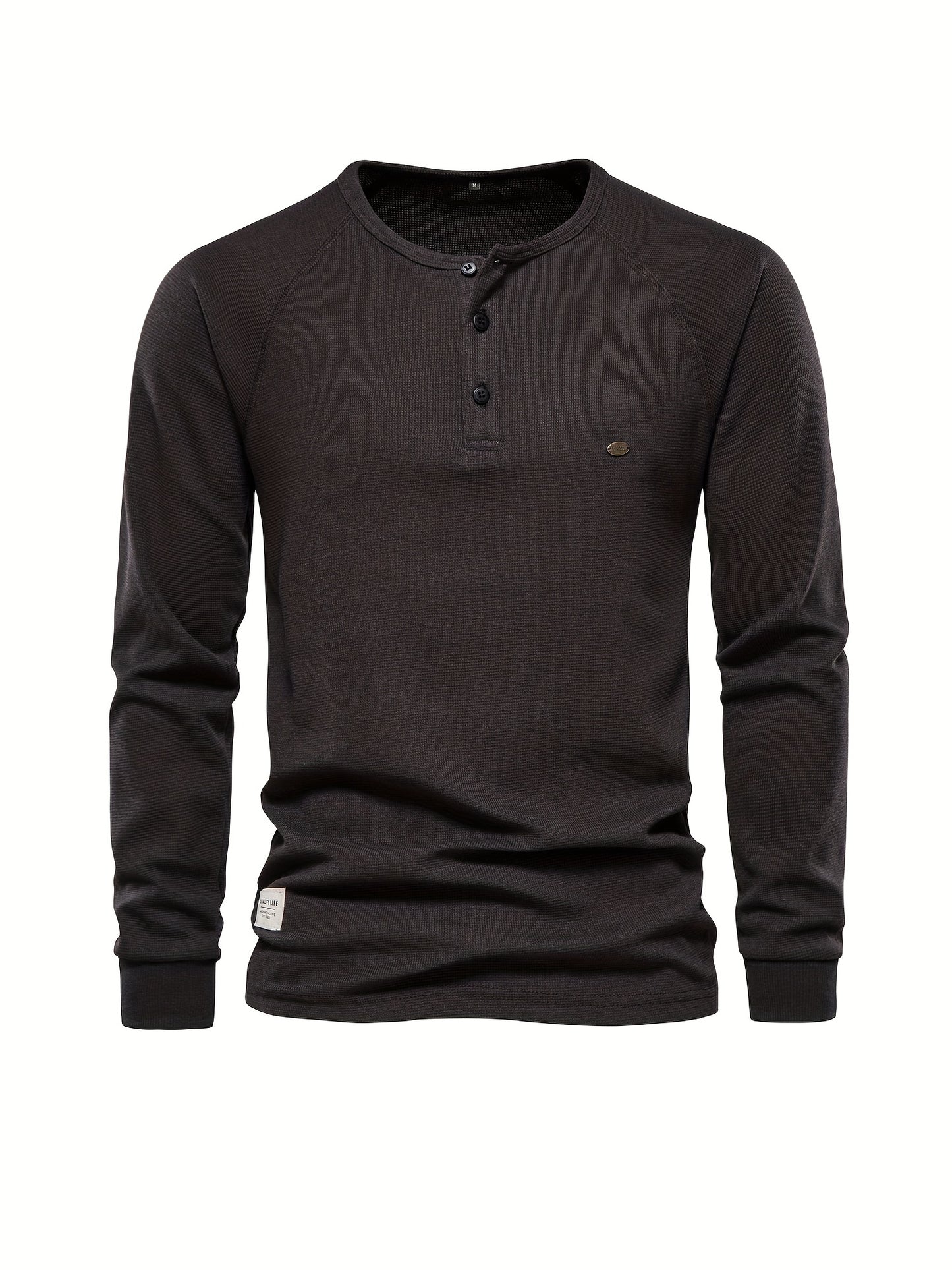 Waffle Henley T-Shirt Men's Basic Breathable Long Sleeve  Henley T-Shirts