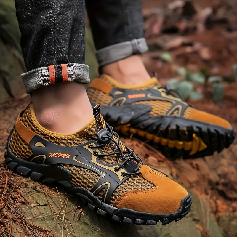 Hommes Respirant Maille Cordon Sneakers, Léger Antidérapant En Plein Air Chaussures Pour Randonnée Pêche