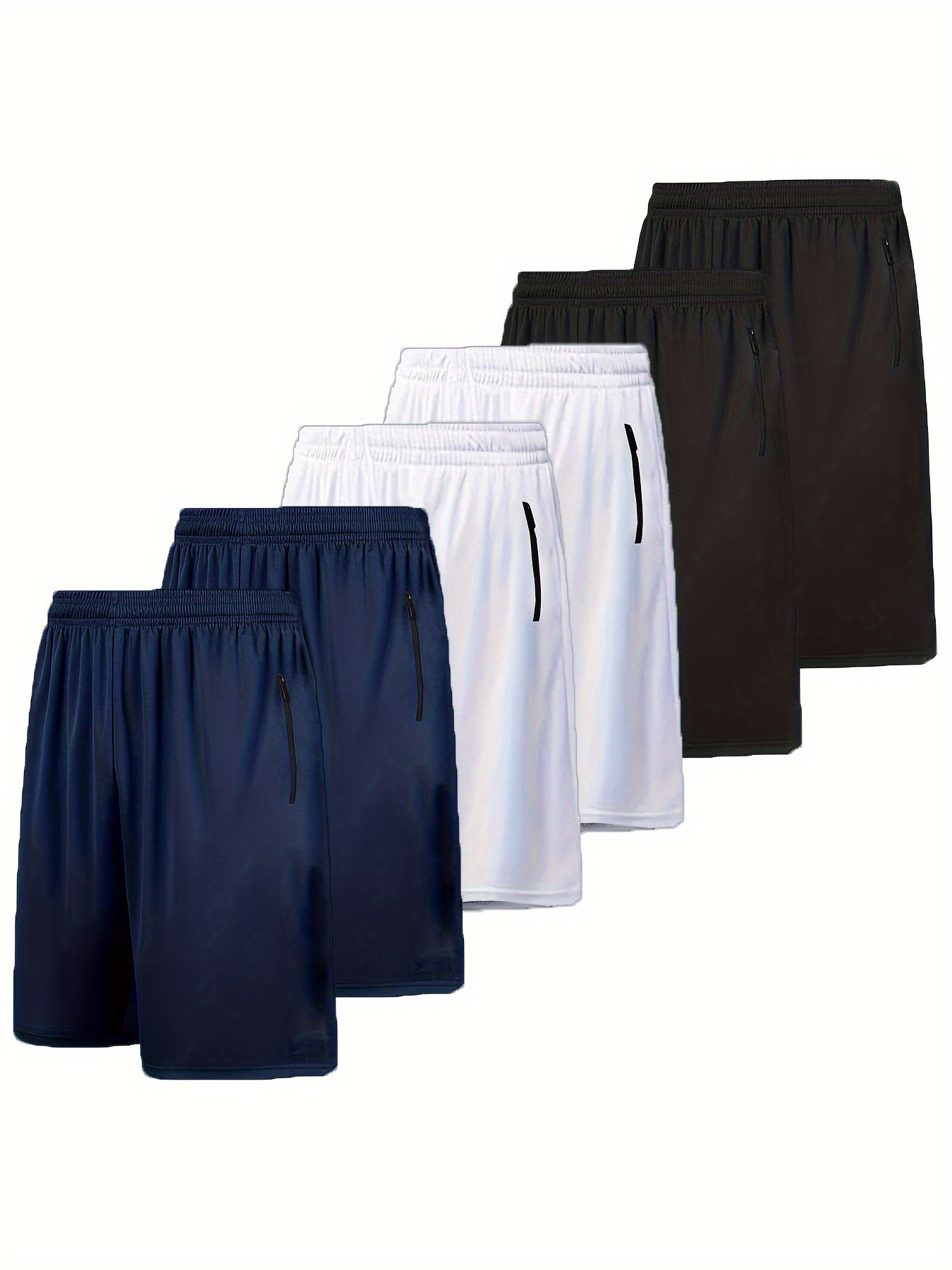 6pcs Men's Zipper Pocket Quick Drying Comfy Shorts For Fitness Gym Workout Training Basketball