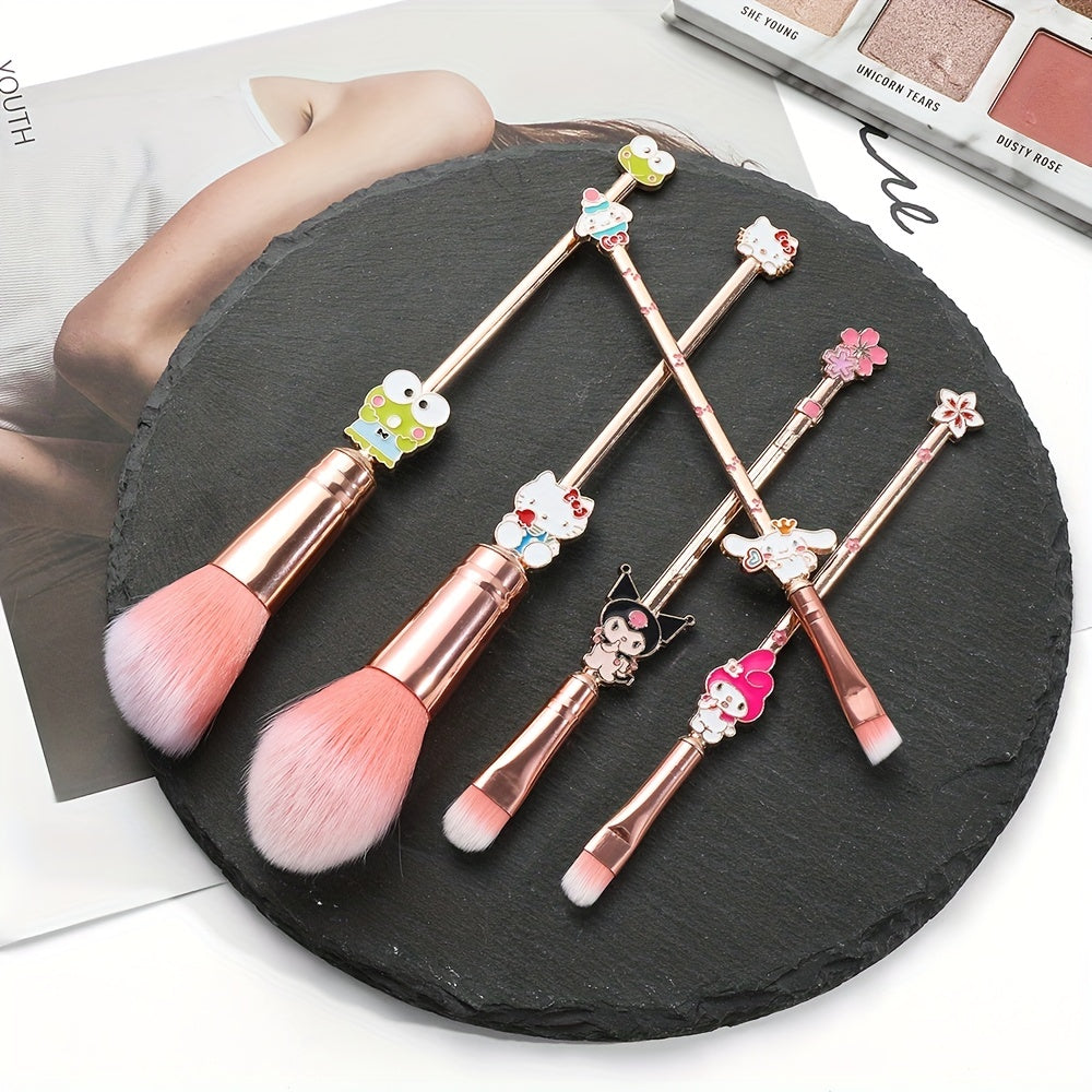 5 Stück Niedliches Make-up Pinsel Set - Cartoon-Dekor Flauschige erröten Lidschatten Puder Make-up Pinsel mit Metall griff-Cosplay Geschenk für Fans junge Mädchen Frauen