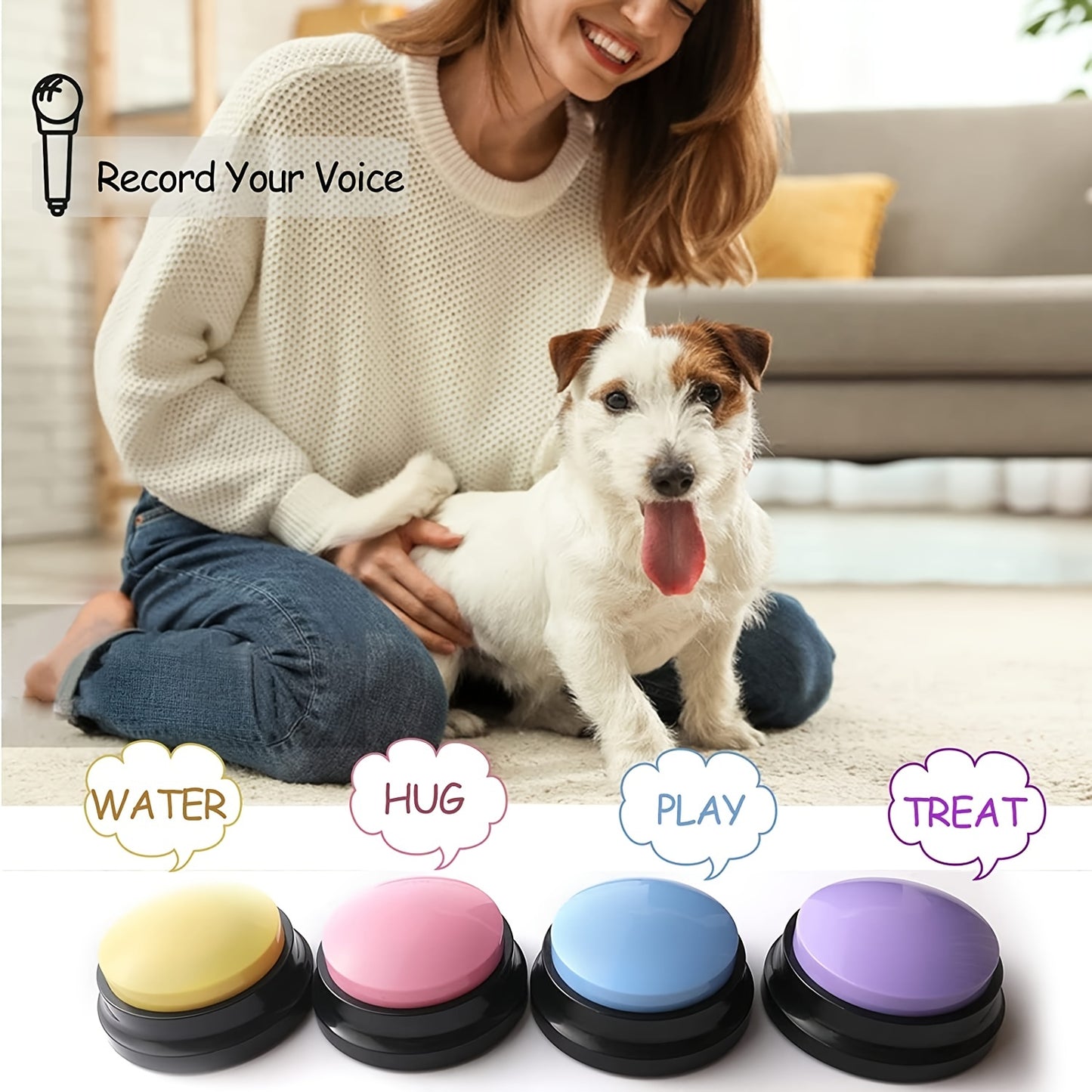 Train Your Dog To Talk With 4 Voice Recording Buttons - No Batteries Required!