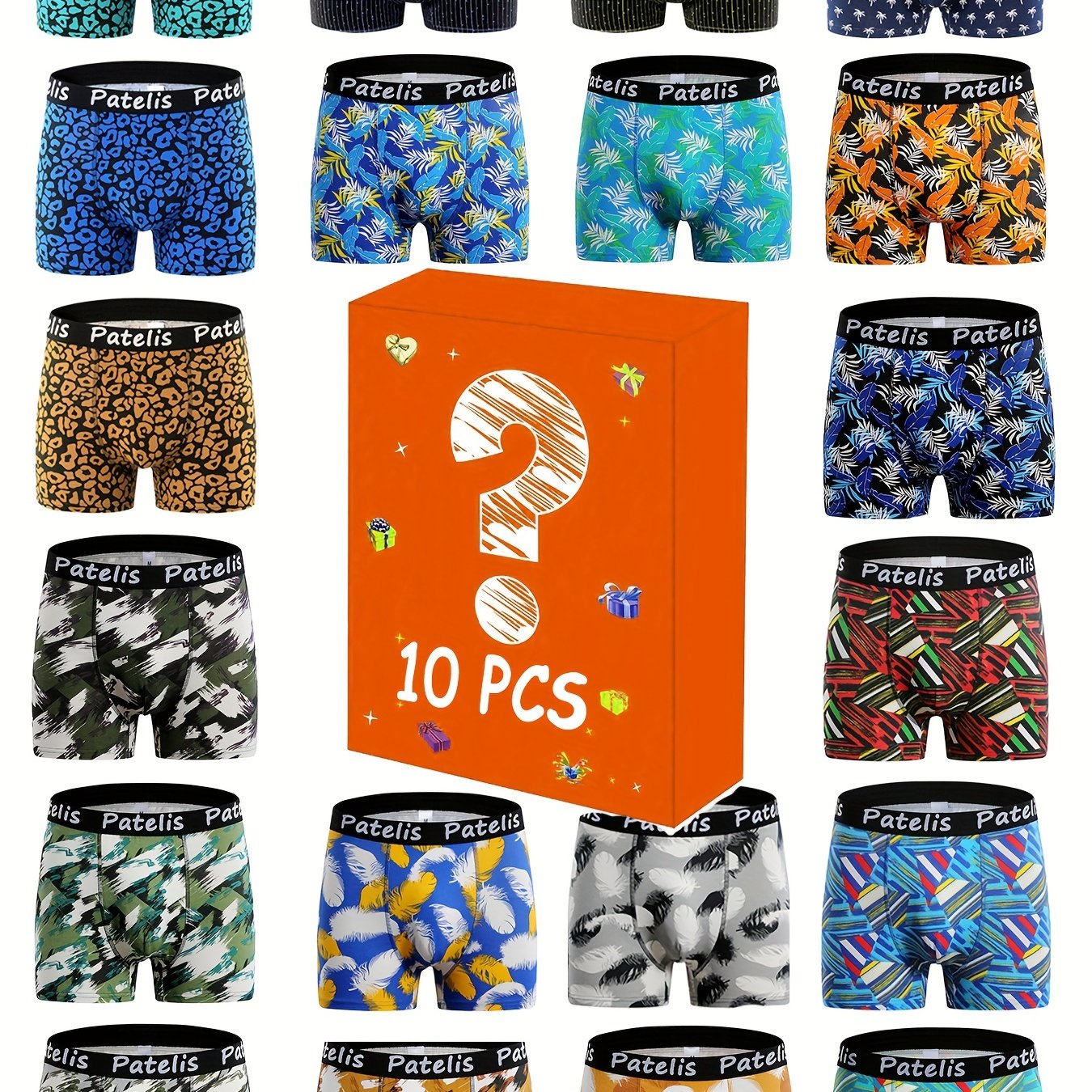 2\u002F3\u002F5\u002F7\u002F10pcs Random Style Men's Plus Size Long Boxer Briefs, Breathable Comfy Quick Drying Sports Trunks, Men's Trendy Graphic Underwear, 95% Cotton Underwear