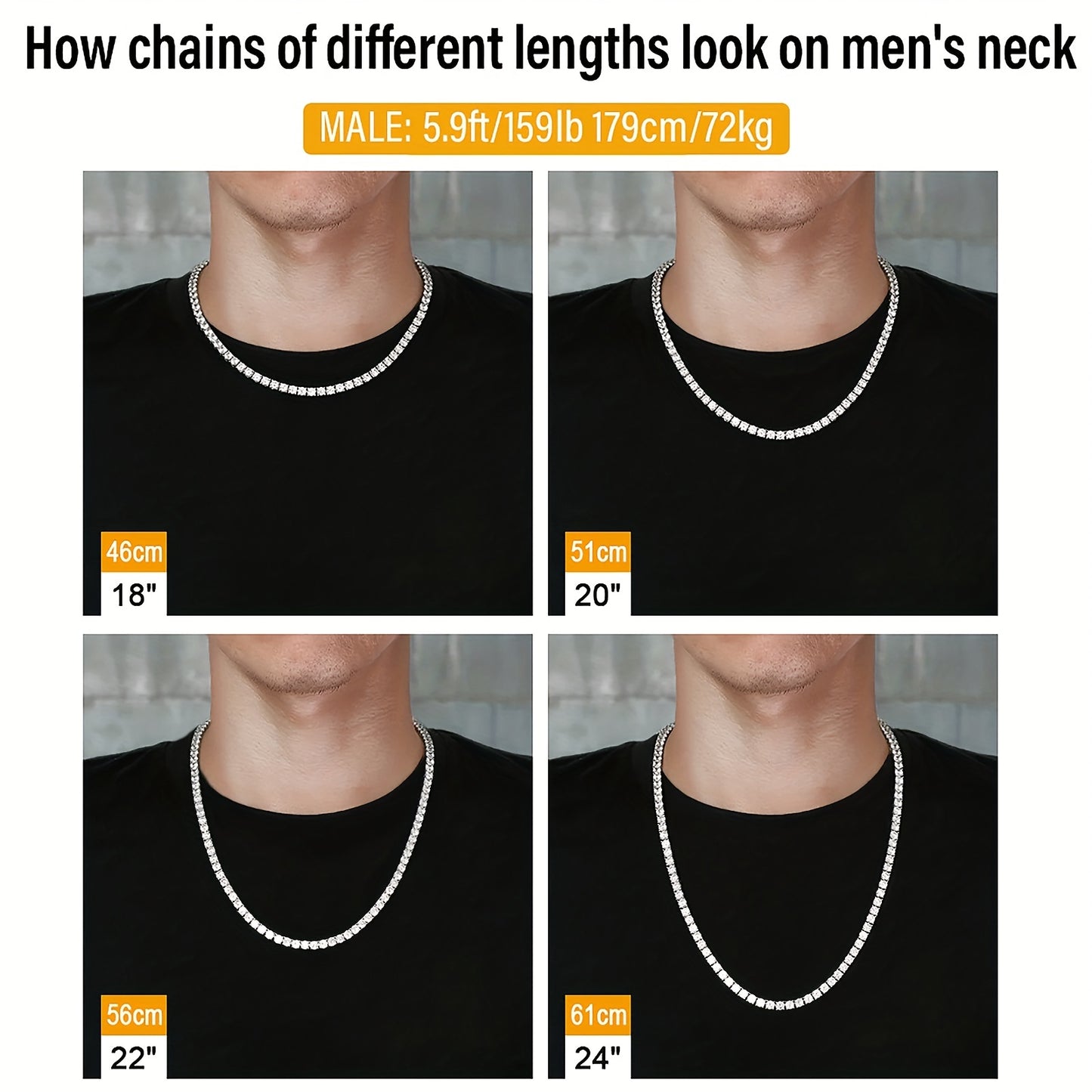 5MM ZirconiaTennis Chain For Men 18k Golden-Plated 1 Row Cubic Zirconia Hip Hop Jewelry Men Necklace