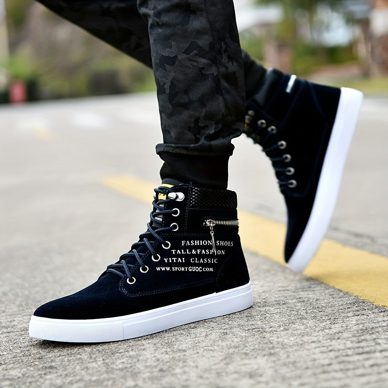 Men's Lace-up High-top Shoes British Style Canvas Shoes Casual Sneakers All-match Trendy Shoes Zippers For Decoration Only