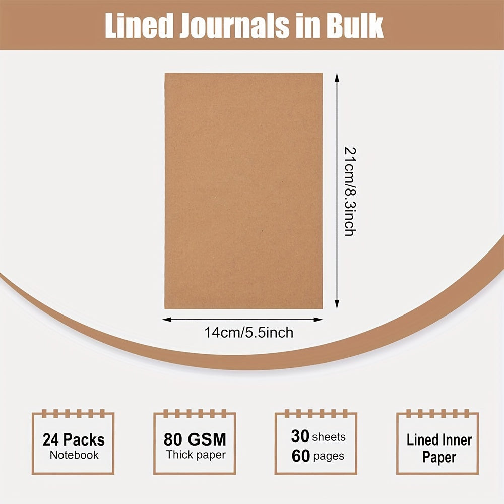 24 Pack A5 Ausreibende Zeitschriften zum Schreiben, Kraft Notebook Zeitschriften 8,3x5,5 in College-Betreff Notizbücher 30 Blätter 60 Seiten für Schul bürobedarf