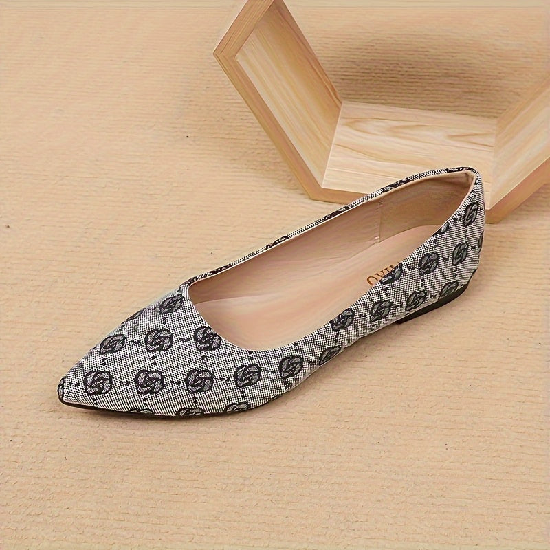 Women's Flower Pattern Flat Shoes, Elegant Point Toe Slip On Shoes, Lightweight & Comfortable Shoes