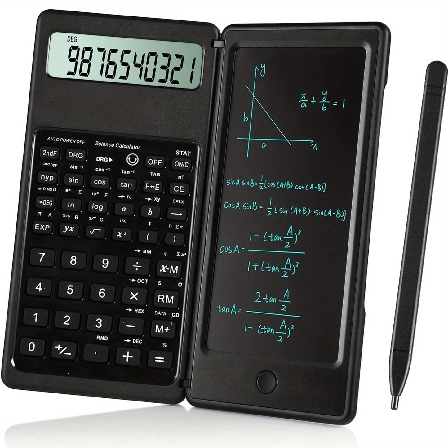 Scientific Calculators10-Digit LCD Display Foldable Calculator With Handwriting board, Dual battery powered forTeacher, Engineer