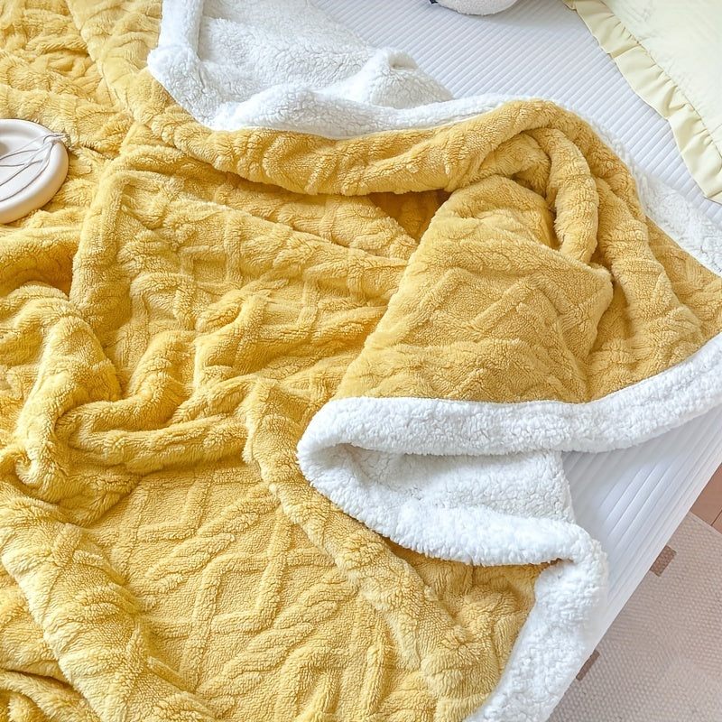 1pc Double-Sided Fleece Bed Blanket, Autumn And Winter Thickened Sofa Blanket, Air Conditioning Blanket, Suitable For All Seasons