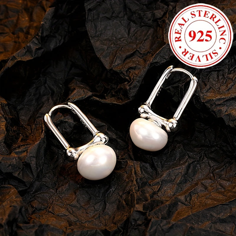 Exquisite 925 Sterling Silver Hypoallergenic Hoop Earrings With Freshwater Pearl Design Elegant Luxury Style Female Gift