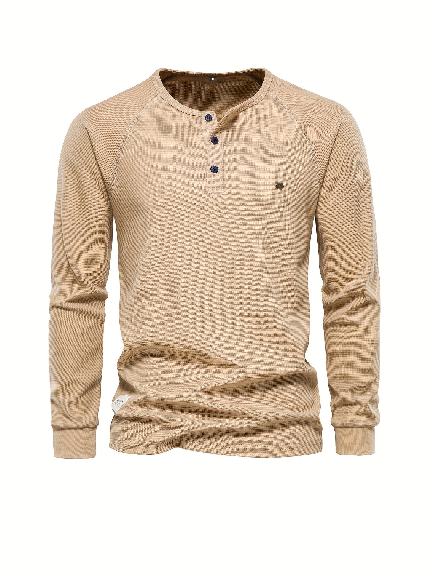 Waffle Henley T-Shirt Men's Basic Breathable Long Sleeve  Henley T-Shirts