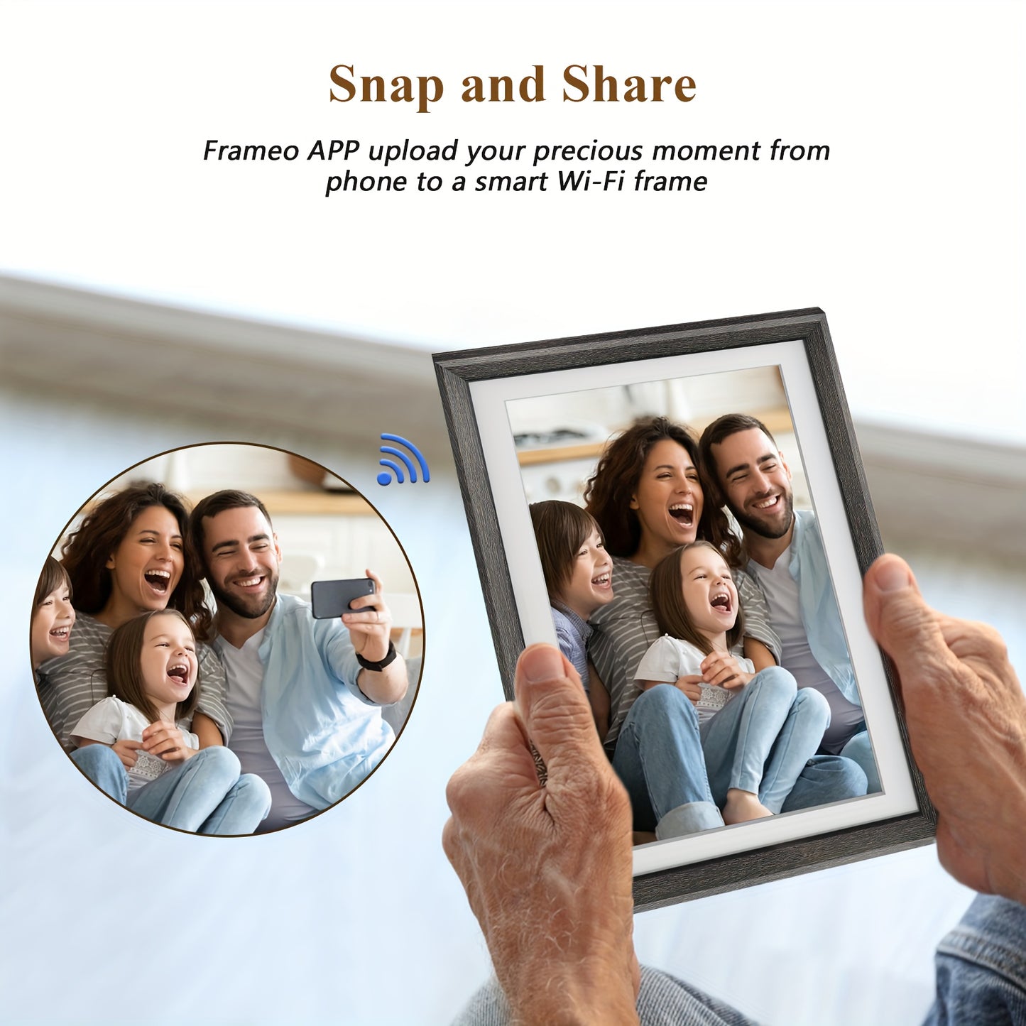 Frameo 32GB Memory 10.1 Inch Smart Digital Picture Frame Wood WiFi IPS HD 1080P Electronic Digital Photo Frame Touch Screen With Auto-Rotate Easy Setup To Use IOS And Android App From MQQC Share Moments Instantly Via Frameo App From Anywhere