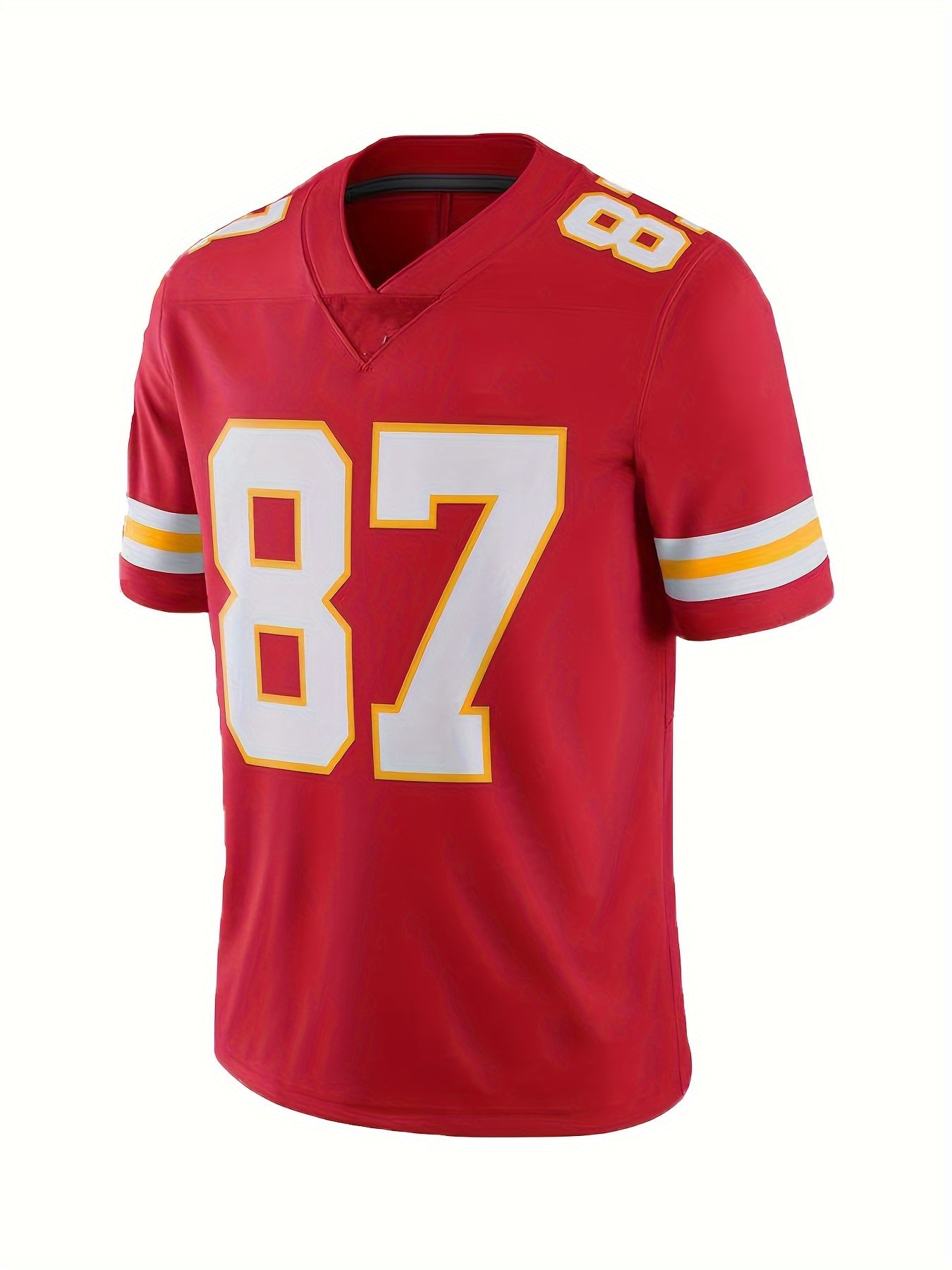 Plus Size #87 Red American Football Star Jersey T-Shirt, Casual V-Neck Loose Sports Tee Top, Activewear For Men And Women