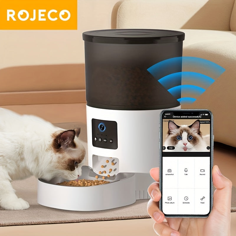 ROJECO Automatic Pet Feeder With Camera Dog Food Dispenser Smart WiFi Remote Control Pet Auto Feeder