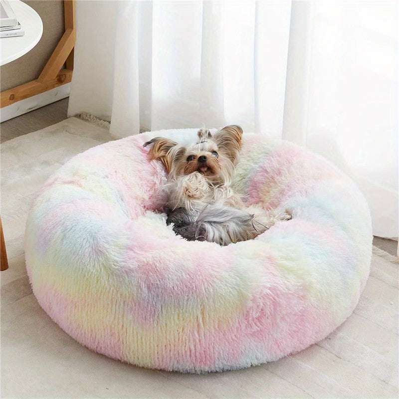 Calmant chien et chat lit, anti-anxiété Donut Cuddler réchauffement confortable doux lit rond, moelleux fausse fourrure peluche coussin lit pour petits moyens et grands chiens et chats (16 \)