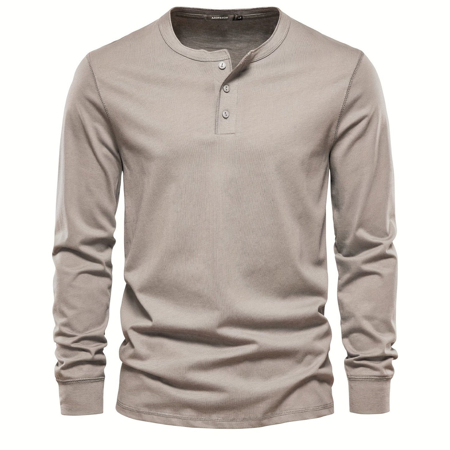 Men's Henley Collar Long Sleeve Cotton T Shirt