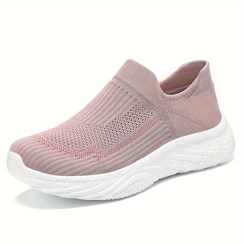 Solid Color Knitted Sneakers, Soft Sole Platform Slip On Fitness & Walking Shoes, Low-top Breathable Trainers