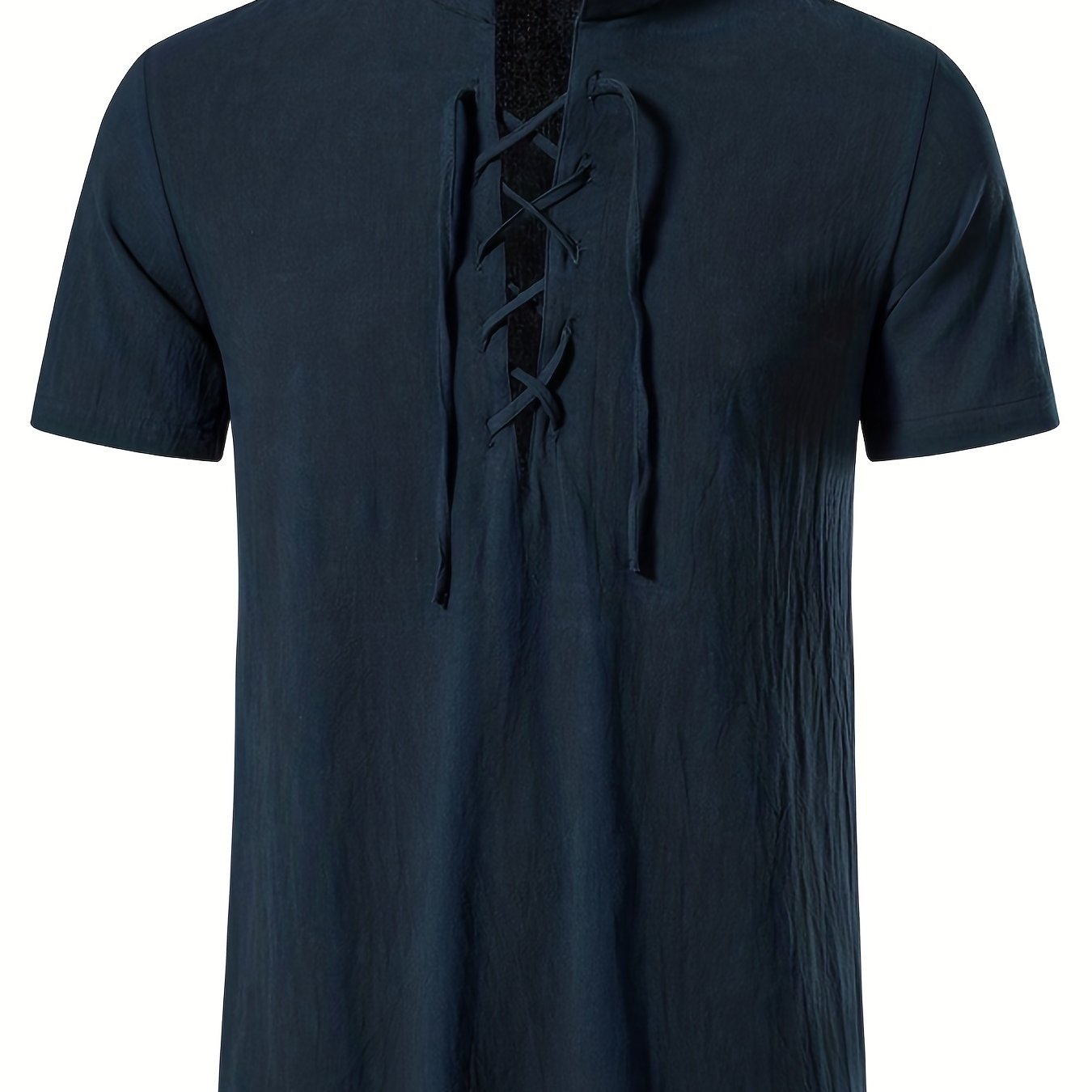 Trendy Men's Casual Lace Up Short Sleeve Shirt, Men's Shirt For Summer Vacation Resort