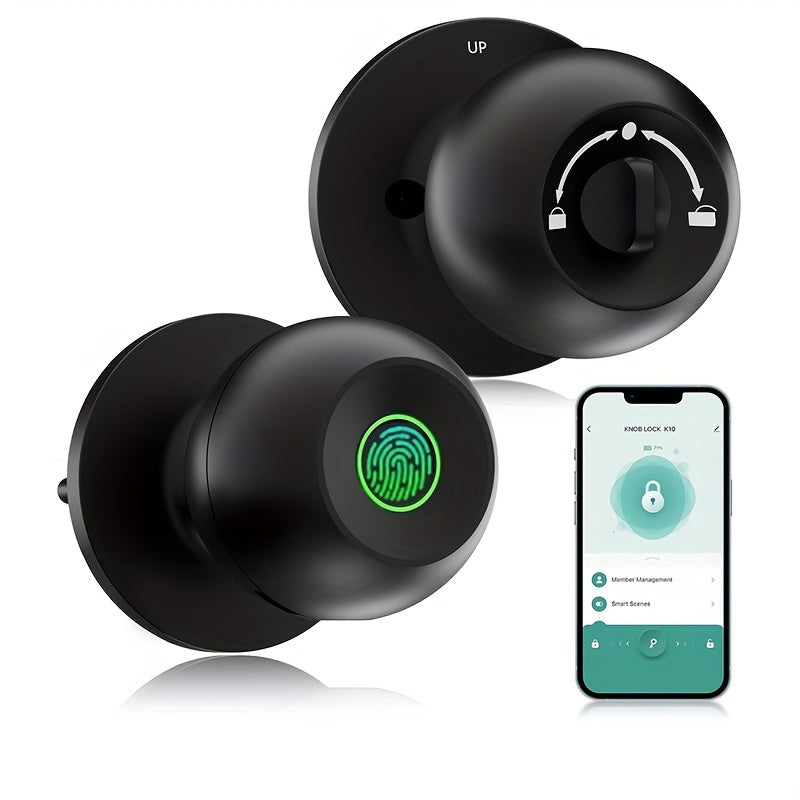 Smart Door Knob, Fingerprint Door Lock Smart Lock Biometric Door Lock Fingerprint Door Knob With App Control, Suitable For Bedroom,Cloakroom,Apartments Offices,Hotels - S10Y