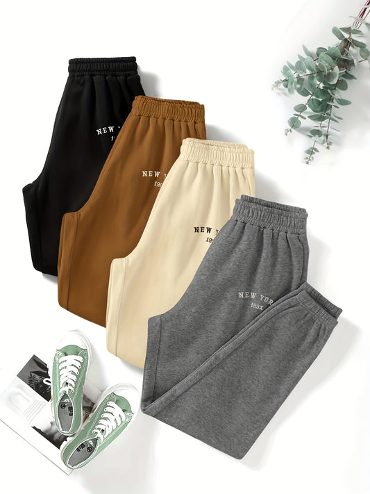 Letter Print Jogger Pants 4 Pack, Casual Elastic Waist Sporty Pants, Women's Clothing