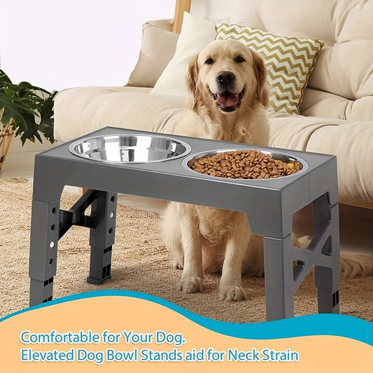 Cuencos elevados ajustables para perros pequeños, medianos y grandes - Incluye 2 cuencos de acero inoxidable para comida y agua - Promueve una mejor digestión y postura