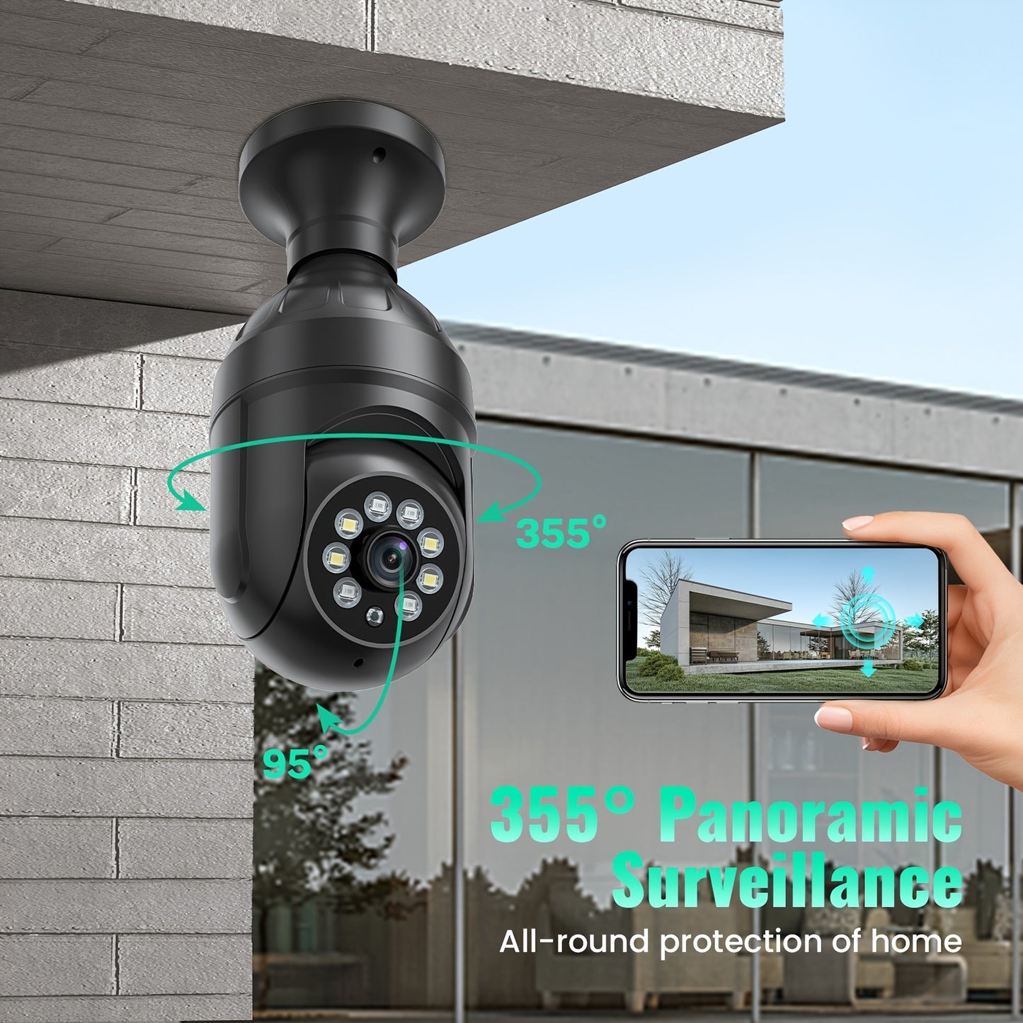 Wireless Light Bulb Security Camera, Outdoor Cameras for Home Security 1080p HD 360 Degree Pan\u002FTilt Panoramic Light Socket Security Camera With 2.4G WiFi ,Color Night Vision ,Smart Motion Detection, Two-Way Audio,Cloud Storage