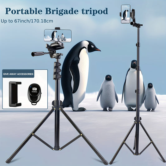 Phone Tripod,holder With Remote 67-inch Extendable And Lightweight Aluminum Tripod Holder With Phone Clip, Portable Travel Tripod For Photography, Video Recording, Vlogging, And More-inch Extendable