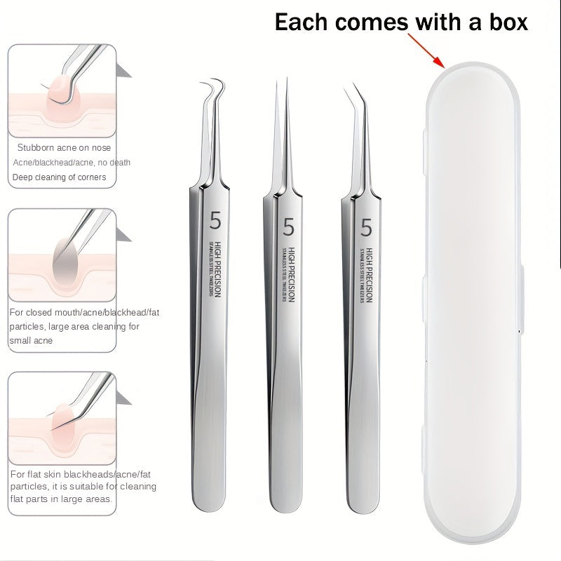 3pcs\u002FSet Professional Tweezers Ultra-Fine Pimple Tweezers Beauty Tool For Face Health And Care