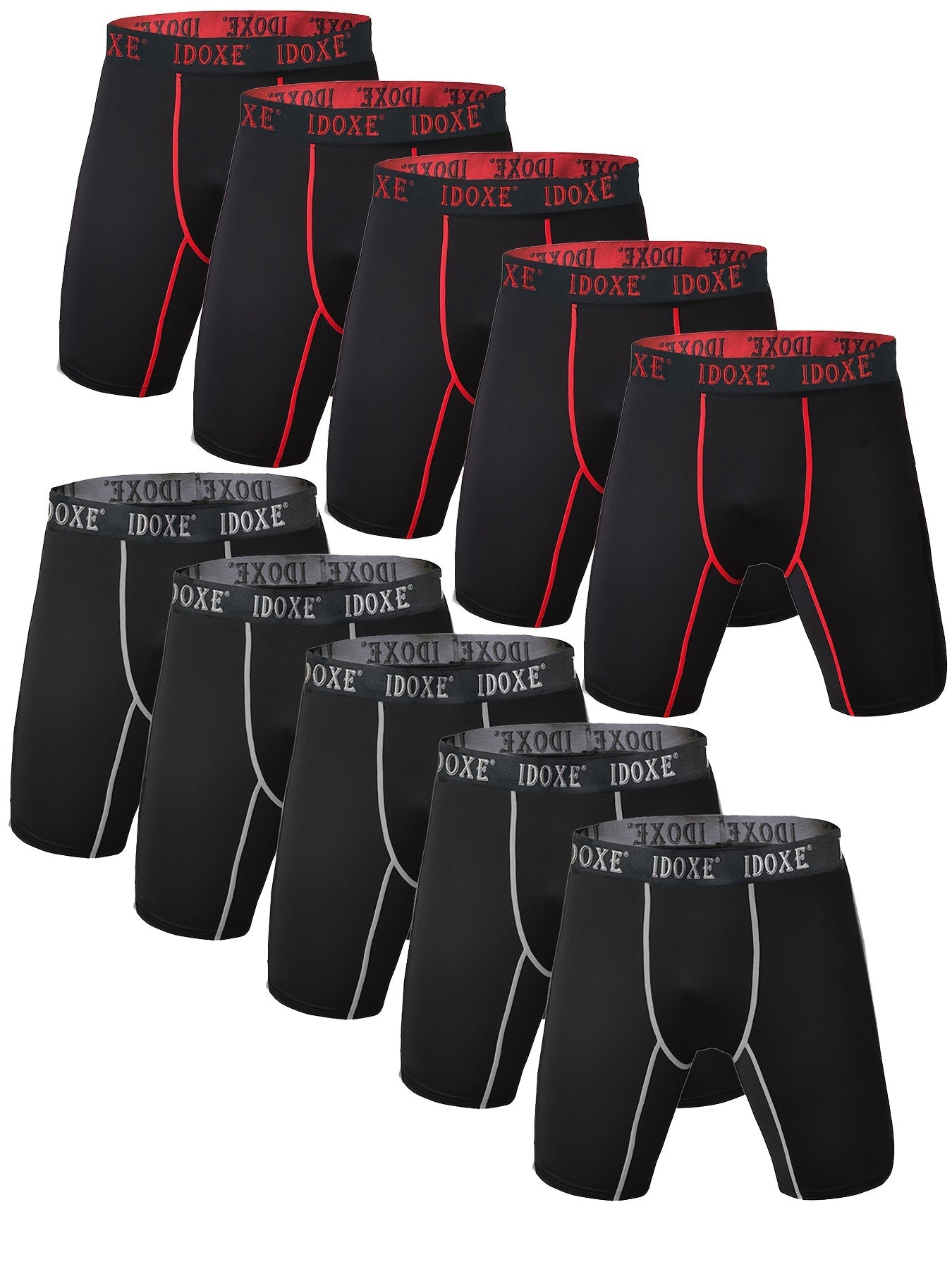 10pcs Men's Long Boxer Briefs Shorts, Anti-wear Breathable Comfy Quick Drying Sweat-absorbing Stretchy Sports Boxer Panties, Men's Underwear