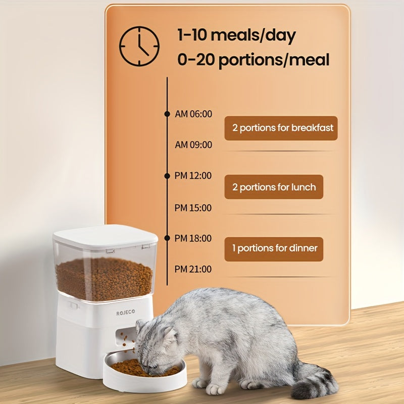 ROJECO Automatic Cat Feeder, 2L\u002F68oz WiFi Automatic Cat Food Dispenser With App Control, Timed Cat Feeder With Stainless Steel Bowl & Dual Power Supply, 1-6 Meals, No Adapter Included