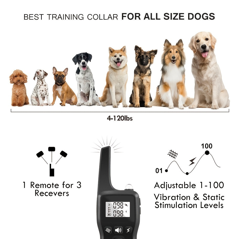 Waterproof Dog Shock Collar with 3280ft Remote Range and 3 Training Modes for Multi-Dog Owners