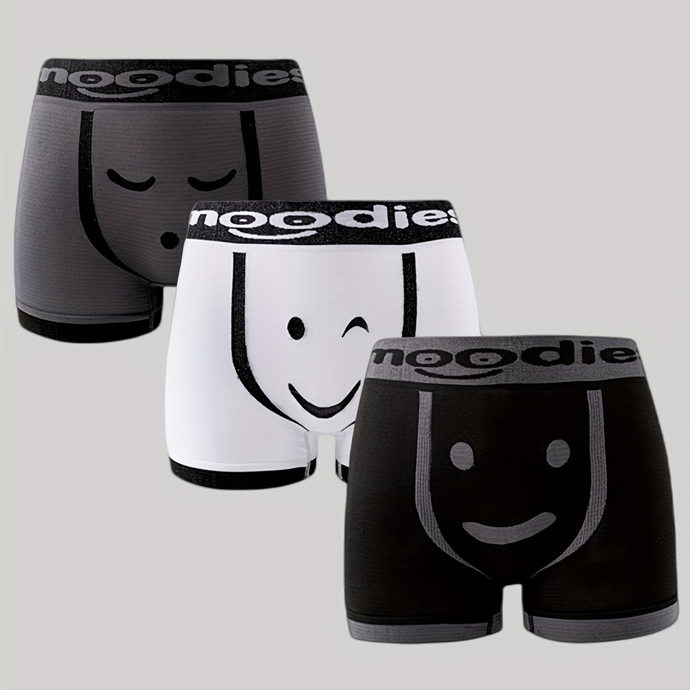 3pcs\u002Fset Cueca boxer respirável com rosto emocional masculino, roupa íntima macia e confortável para homem