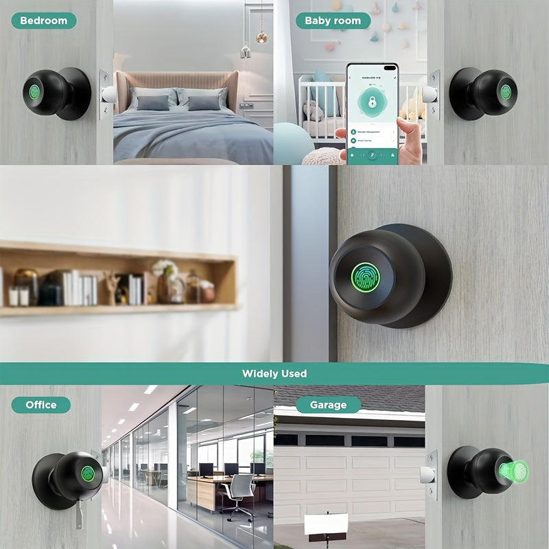 Perilla de puerta inteligente, cerradura de puerta de huella digital cerradura inteligente cerradura de puerta biométrica perilla de puerta de huella digital con control de aplicación, adecuado para dormitorio, guardarropa, oficinas de apartamentos, hotel