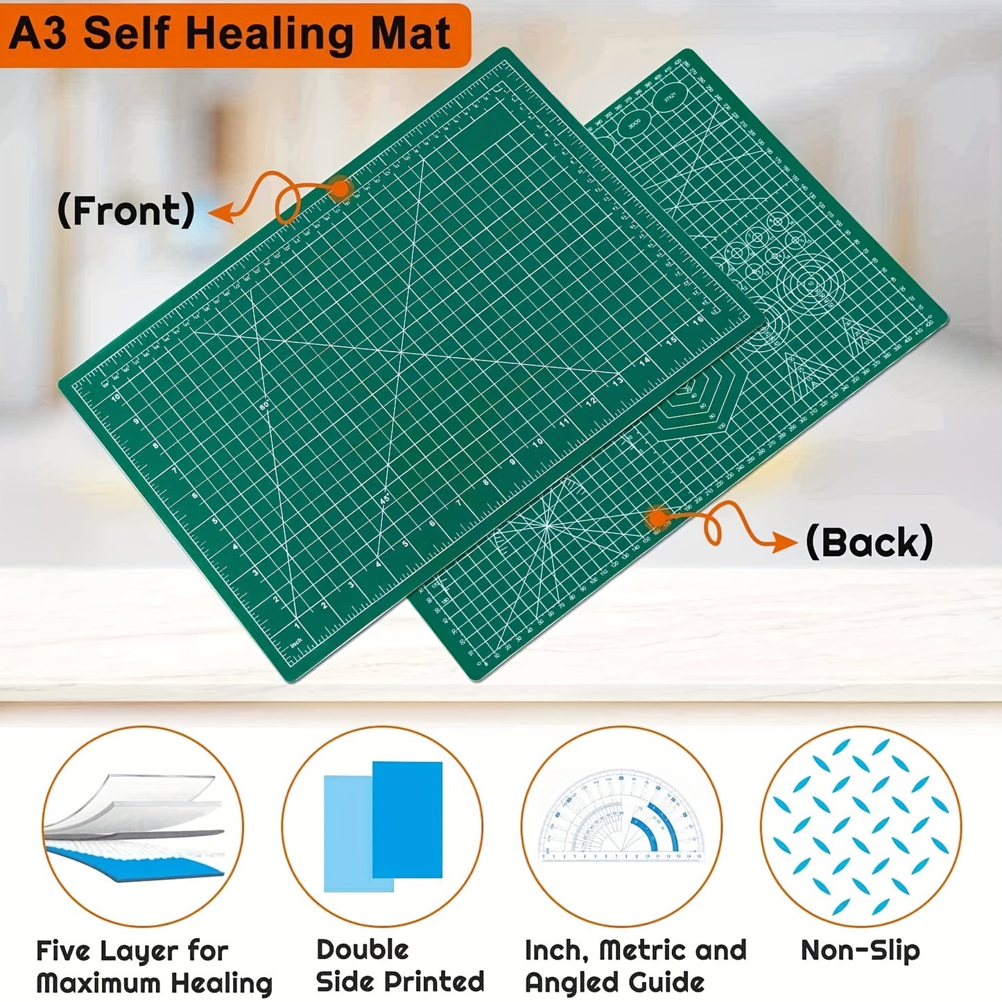 1pc A3 Self Healing Sewing Mat,  Rotary Cutting Mat Double Sided 5-Ply Craft Cutting Board For Sewing Crafts Hobby Fabric Precision Scrapbooking Project