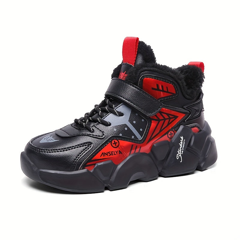 Boy's Trendy Basketball Shoes, Comfy Non Slip Thermal Soft Sole Sneakers For Kids Outdoor Activities