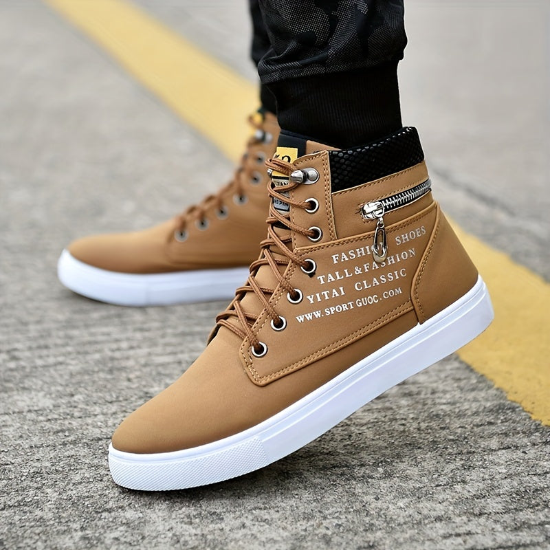 Men's Lace-up High-top Shoes British Style Canvas Shoes Casual Sneakers All-match Trendy Shoes Zippers For Decoration Only