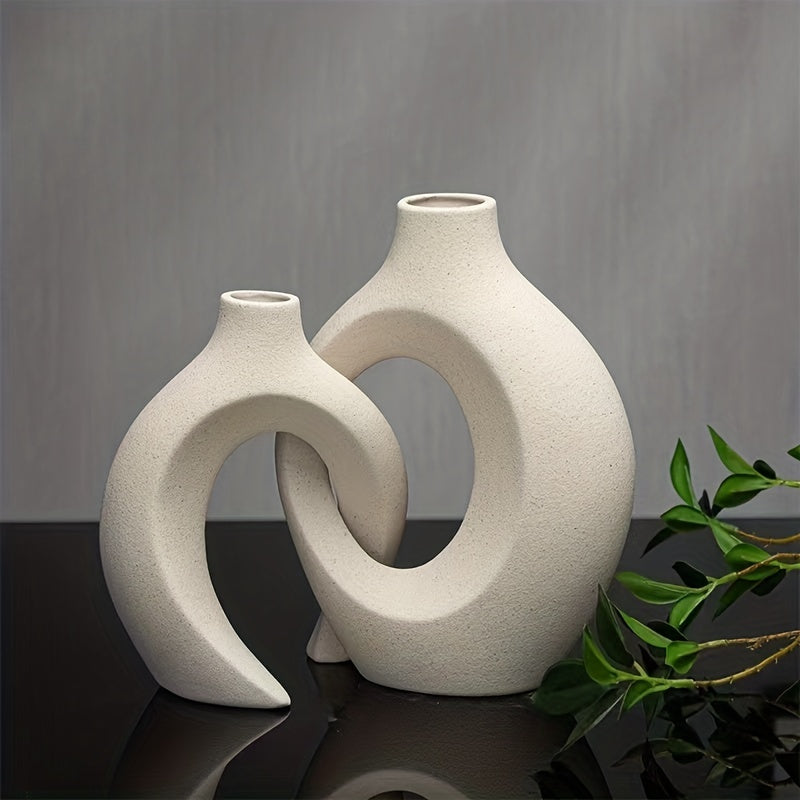 2pcs\u002Fset, Nordic Boho Style White Ceramic Vase for Home Decor - Matte Hollow Flower Vase for Wedding, Dinner Table, Living Room, Office, Bedroom - Minimalist Centerpiece Vase for Elegant Decor