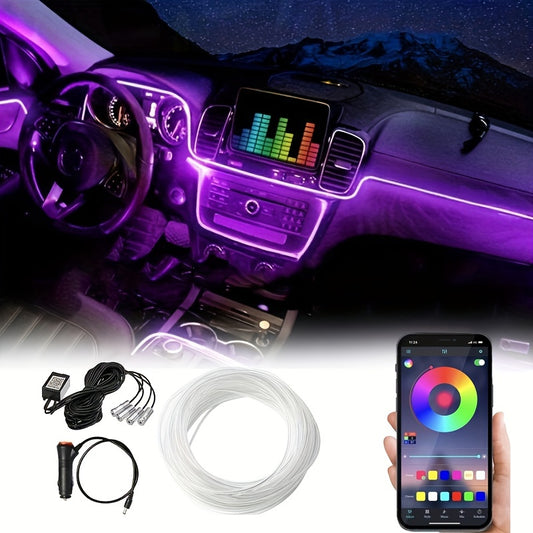 Car LED Strip Lights With Wireless APP And Remote Control, RGB 5 In 1 Ambient Lighting Kits With 236 Inches Fiber Optic