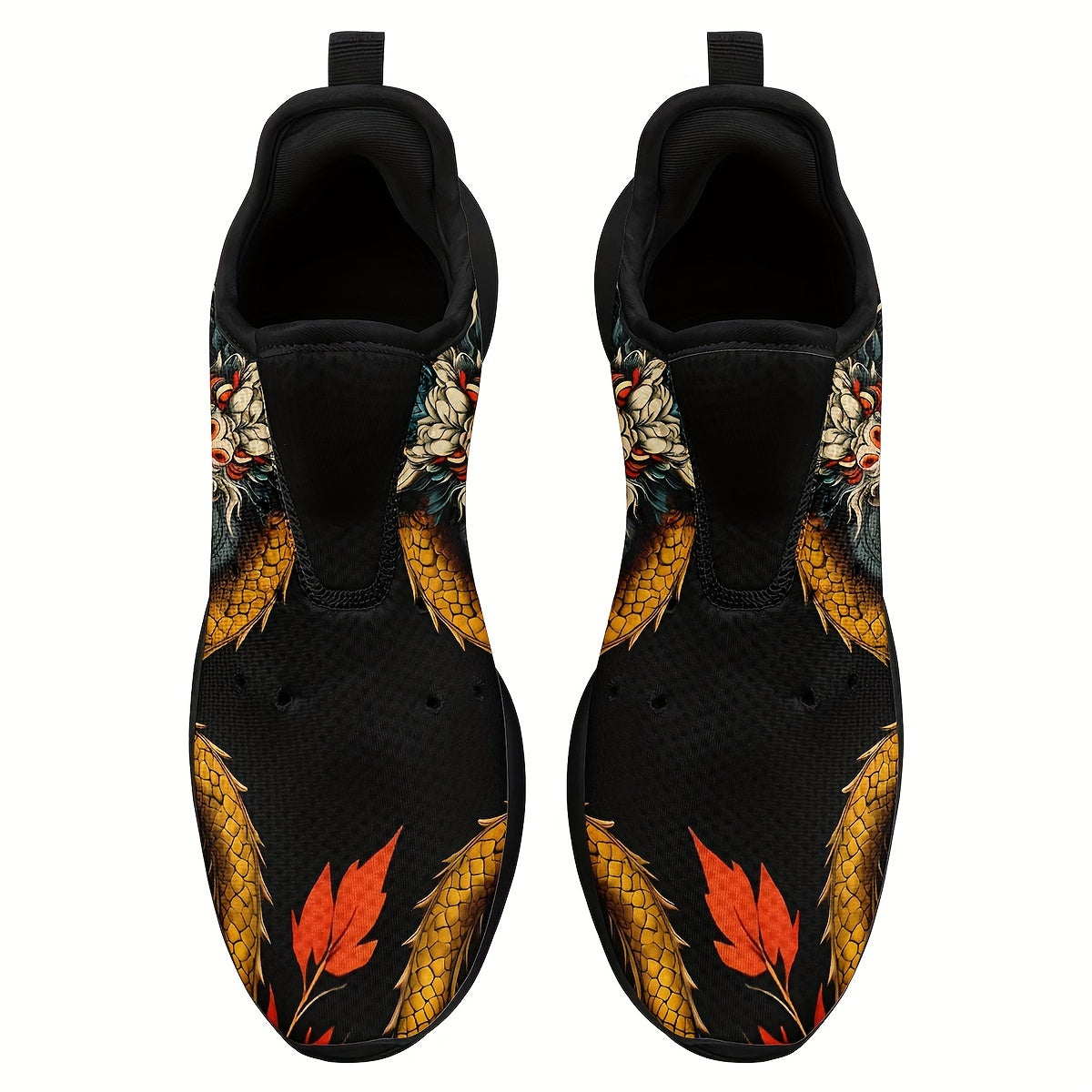 Hommes Chinois Dragon Conception Graphique En Tricot Respirant Chaussures de Course, Confortable Doux Semelle Absorption Des Chocs À Lacets Sneakers