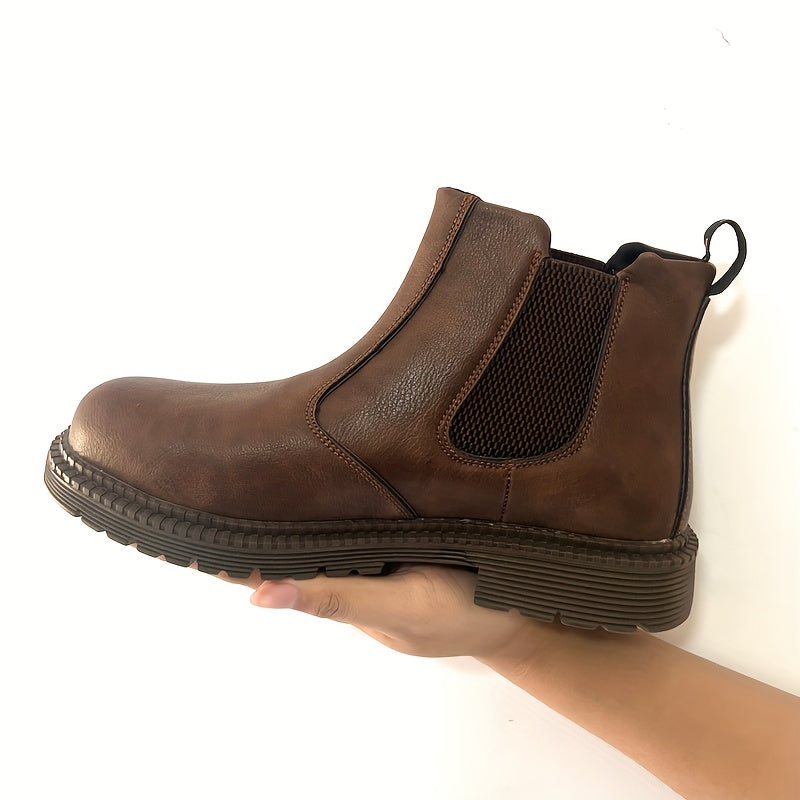 Botas de trabajo Chelsea para hombres, botas casuales antichoque con punta de acero para actividades al aire libre