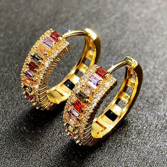 18K Gold Plated Channel Setting Rectangle Cut Topaz Vice Stone Zircon Small Hoop Earrings For Women Bridal Wedding Party Earring Huggie Earrings Jewelry