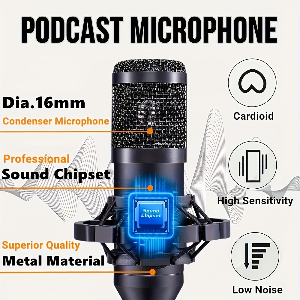 Podcast Equipment Bundle, BM-800 Podcast Microphone Bundle With V8 Sound Card, Condenser Studio Microphone For Laptop Computer Vlog Living Broadcast Live Streaming