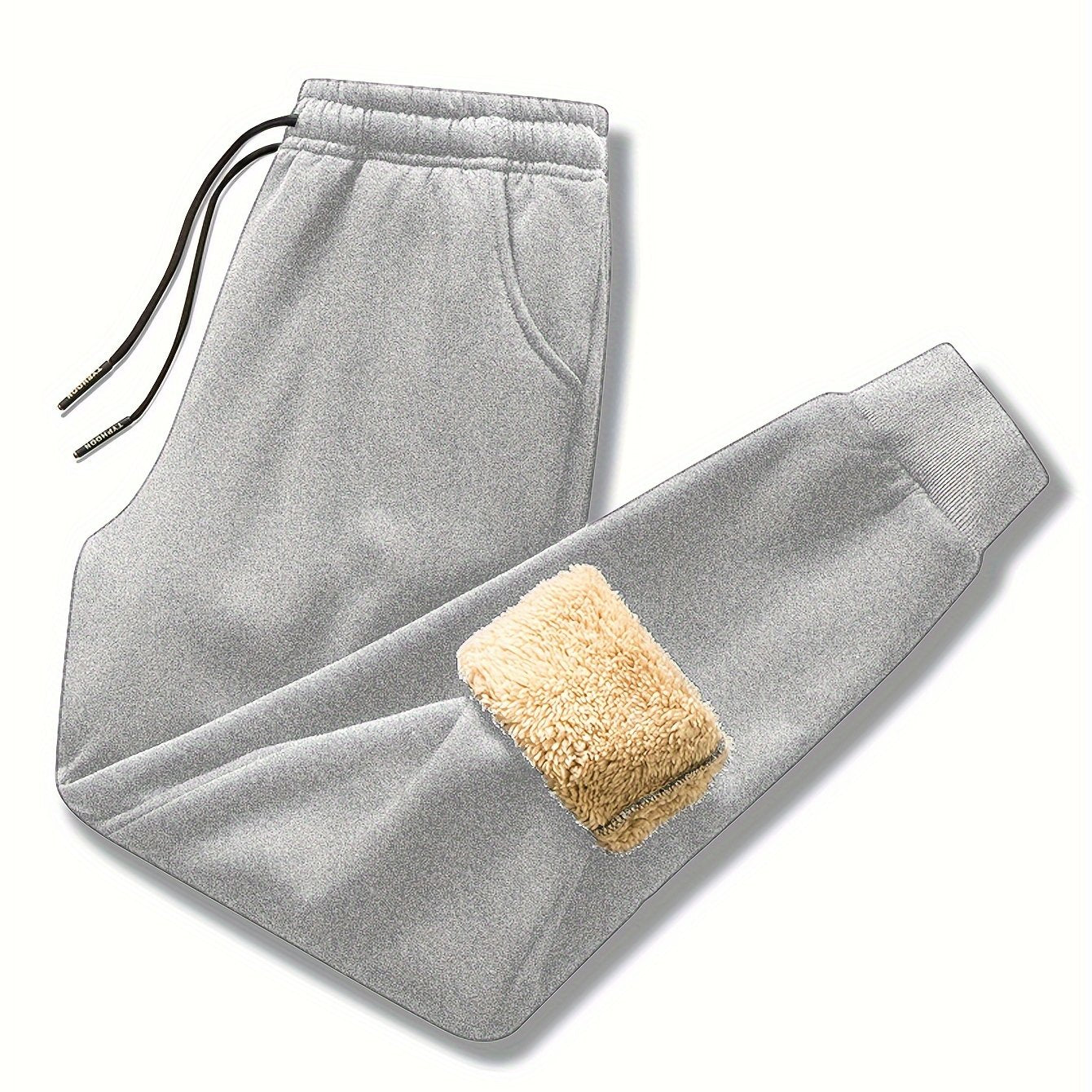 Calças cortadas de malha quente de lã espessa masculina com cordão calças esportivas casuais simples cor sólida moda com bolsos