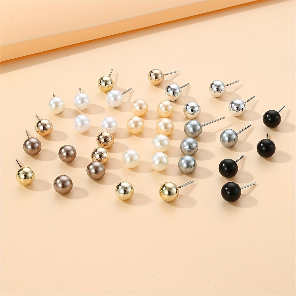 18 Pairs Of Simple Imitation Pearl Stud Earrings Leisure Elegant Style Lightweight Female Ear Decor For Women Daily Wear