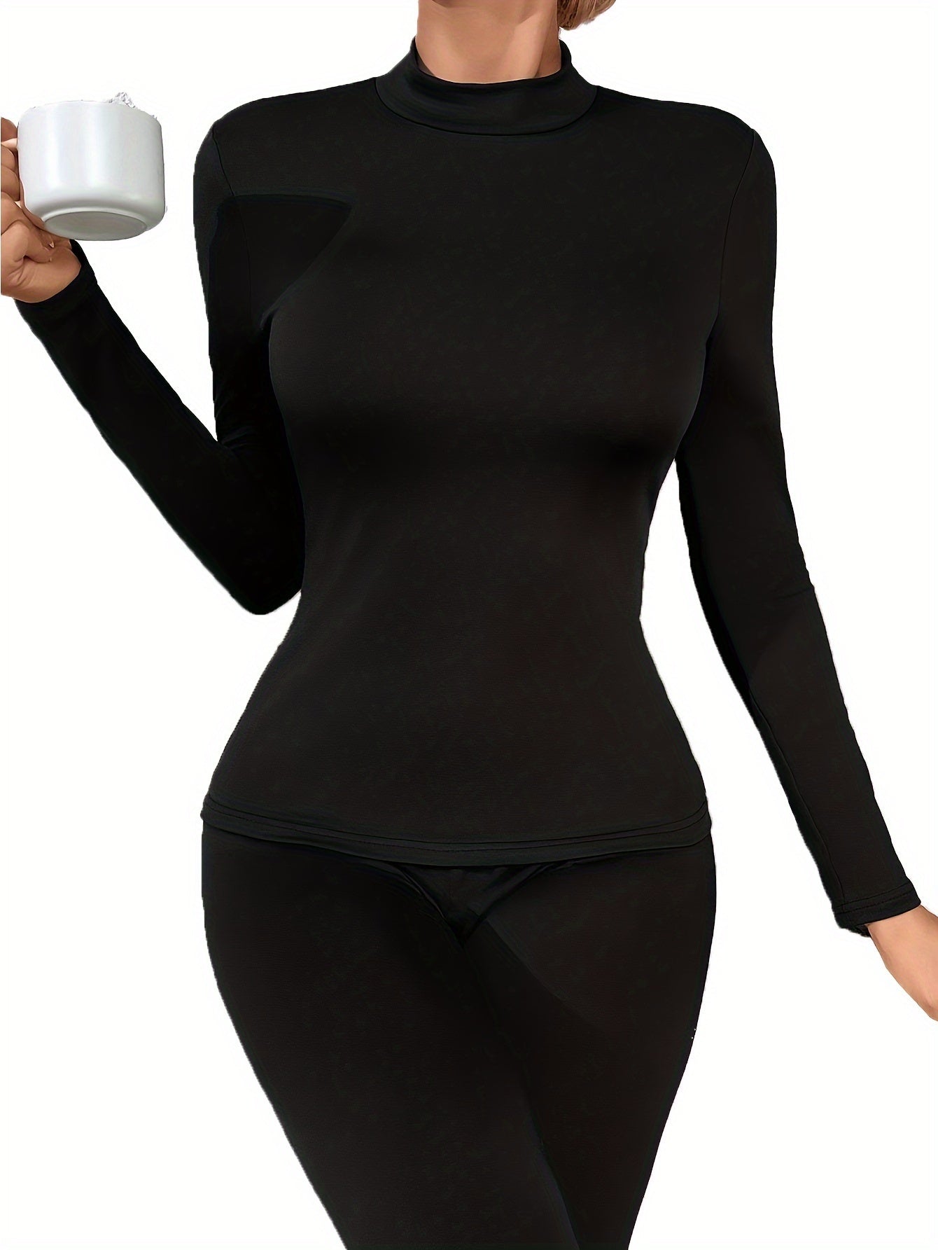 Seamless Thermal Underwear, Soft & Comfortable Long Sleeve Slim Base Top, Women's Lingerie & Sleepwear