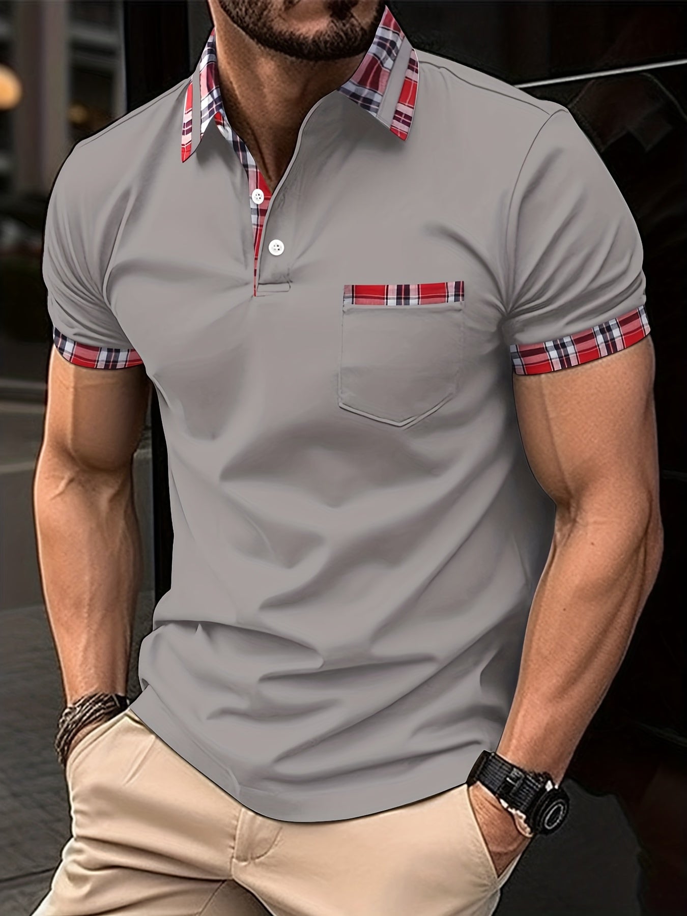 Camisas casuales con cuello en V y bolsillos de manga corta con botones para hombre Tops cómodos para el verano