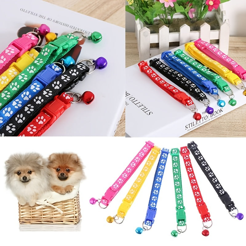 10pcs Pet Patch Collar with Bell - Vibrant Colors, Single Foot Print and Paw Print Design, Suitable for Dogs and Cats