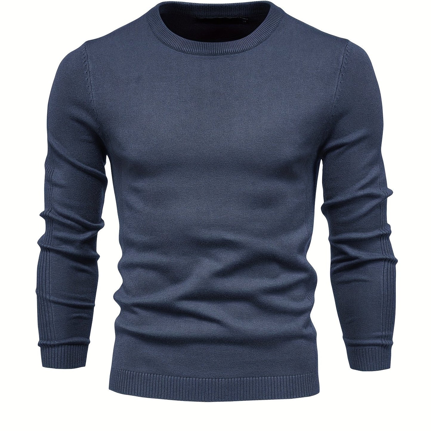 Couleur unie ras du cou des hommes Slim Fit Pull en tricot